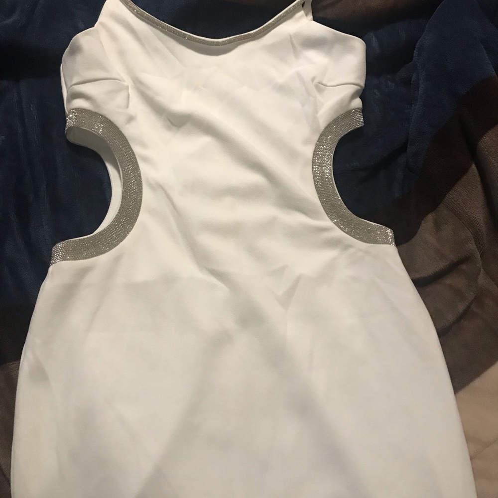 White dress with rhinestone detail